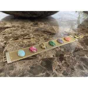 Vintage Sarah Coventry Gold Tone Bracelet Large Colorful Cabochons‎ Very Nice